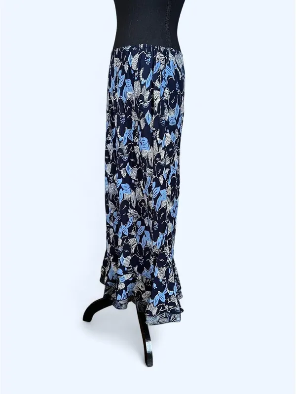 Vintage Y2K White Rice Coastal Boho Blue Floral Ruffle Hem Maxi Skirt Size XL 💙 - Image 5