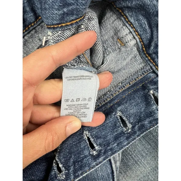 We The Free High-Rise Denim Shorts 28 Button Fly Raw Hem Patch Pockets - Image 7