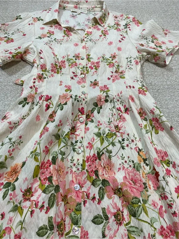 Floral Button-Front Midi Dress in Cream and Pink Size M - Image 16