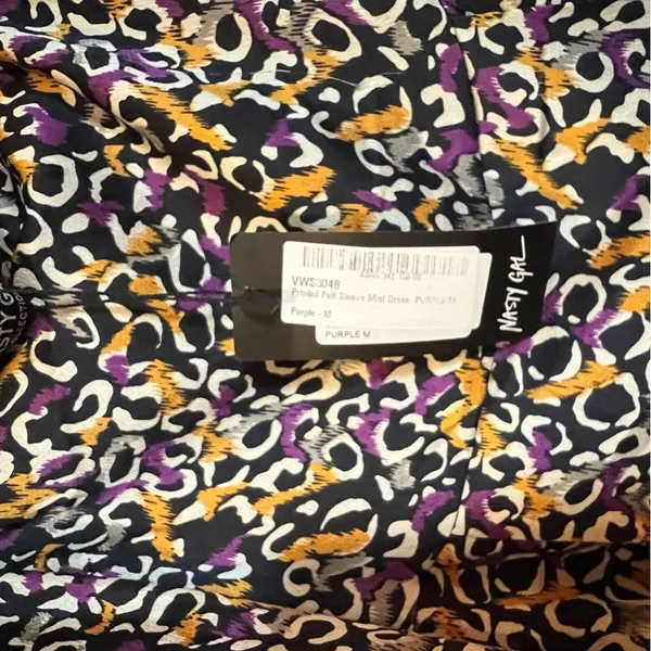 Nasty Gal Abstract Print Puff Sleeve Square Neckline Mini Dress‎ Size Medium - Image 6