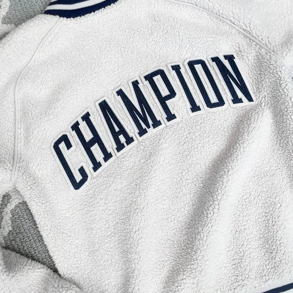 Champion cream Sherpa varsity bomber sporty jacket with logo - Image 10
