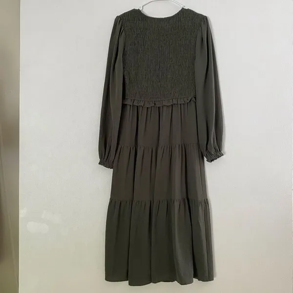 Doe and Rae Olive Smocked Midi Dress Small Cottagecore Boho - Image 3