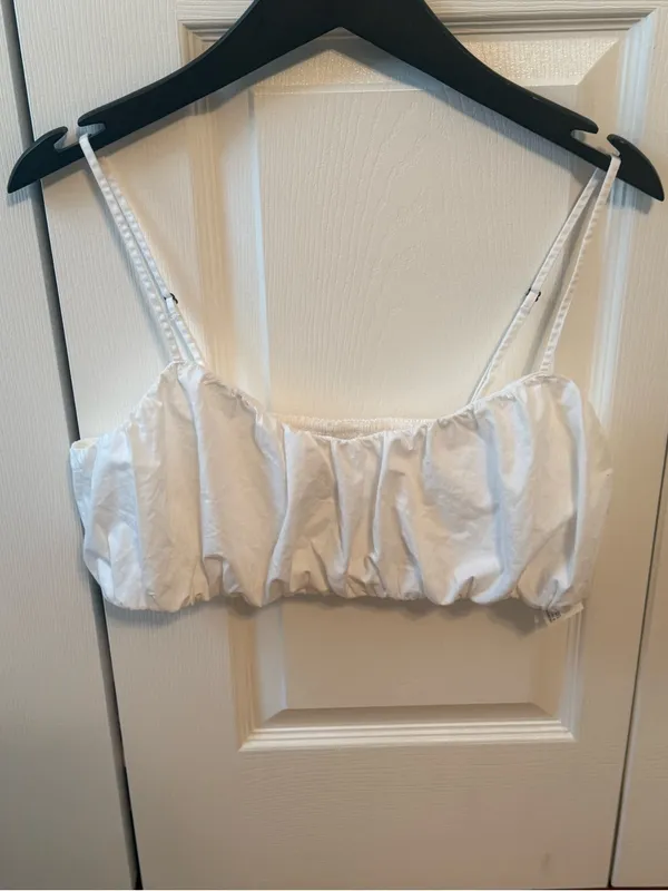 Abercrombie & Fitch White Linen Blend Micro Crop Top - Image 2