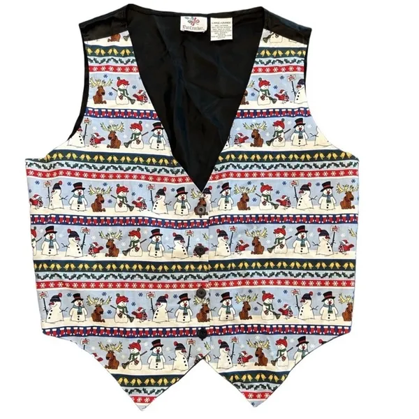 VTG 90s snowman reindeer vest L vest novelty ugly Christmas sweater party nerd - Image 2