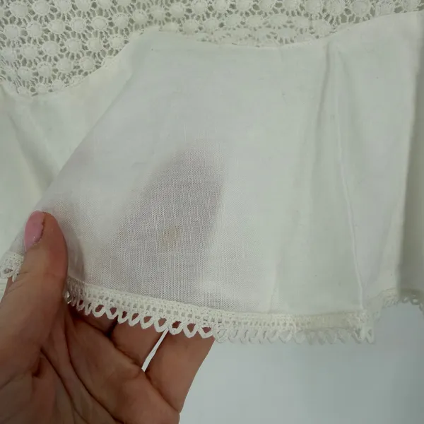 Tizzie Crochet Lace Blouse Women‎ Small White Bell Sleeve Boho Cottagecore Top - Image 12