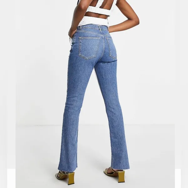 ASOS DESIGN high rise '70's' stretch flare jeans in midwash - Image 8