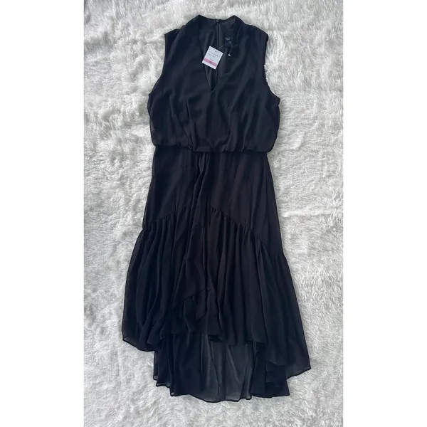 Just Tylor Women's Size(10)‎ Dress High Low Midi Chiffon Black with Bow - Image 9