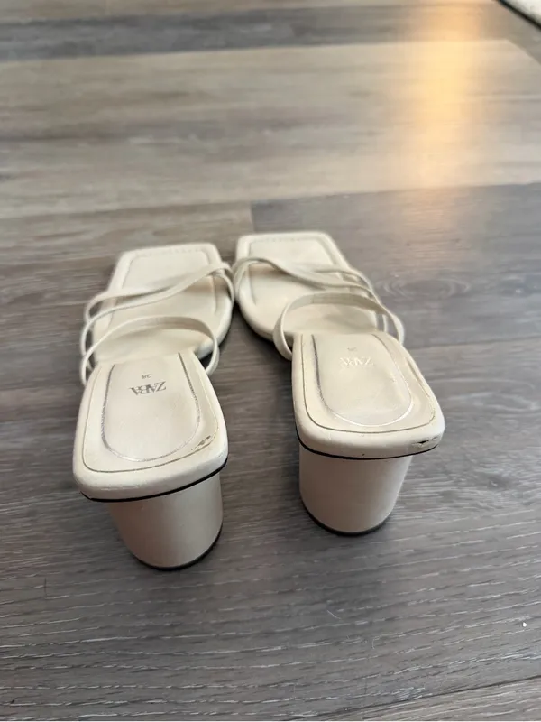 Zara Beige Strappy Round-Block Heel Sandals - Image 5