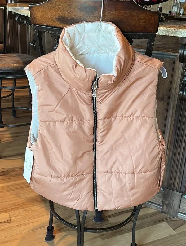 Vine and Valley Puffer Vest Reversible Beige Tan Womens XL New - Image 6