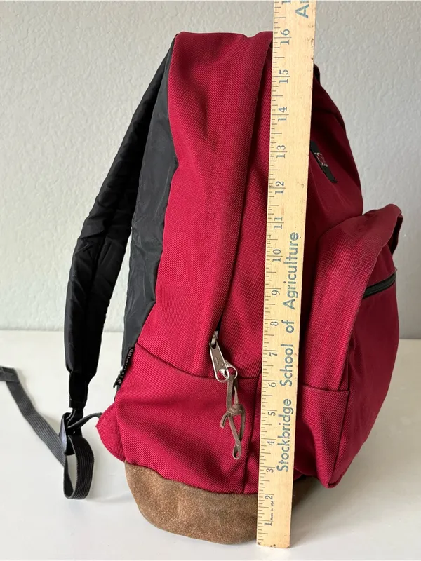 Jansport Right Pack Red Backpack Brown Suede Leather Bottom Schoolbag 17"x12" - Image 5