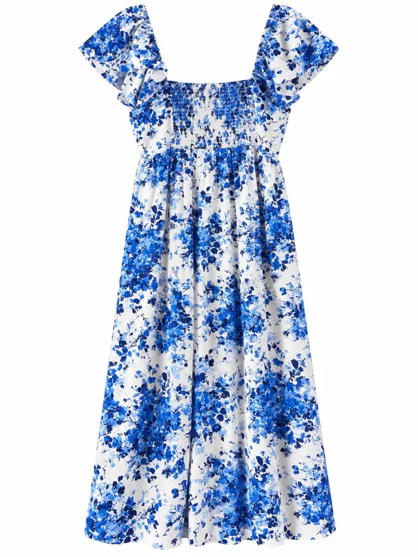 Tuckernuck Cecily Midi Dress Womens XXL Blue White Floral Flutter Sleeve - Image 4