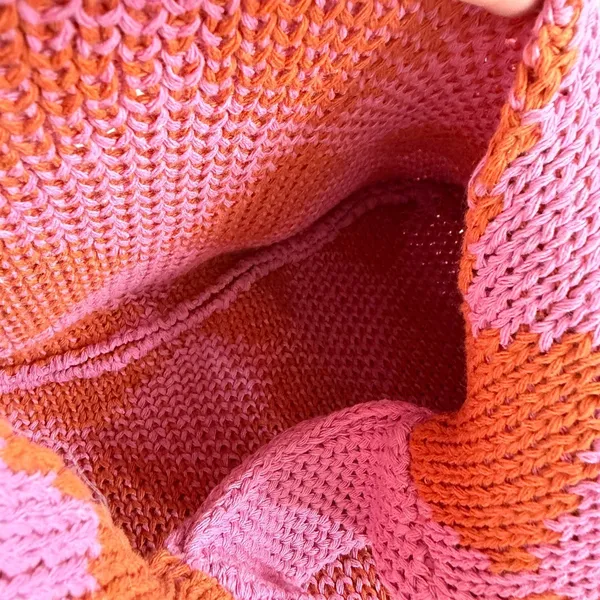 Kopari Knitted Argyle Shoulder Bag pink orange woven slouchy hobo handbag purse - Image 6