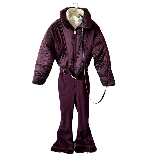 Bo+Tee Oh Polly Waterproof Burgundy Cream Belted Layered Ski Suit Insulated XS - Image 3