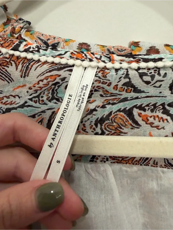 Anthropologie Paisley Ruffle Smocked Waist Blouse Small Multi-Color OB1487981 - Image 2