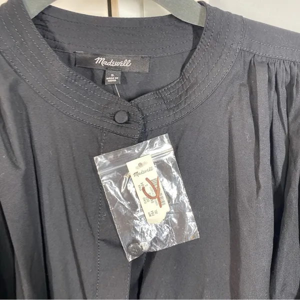 Madewell‎ Black Flutter Sleeve Button-Front Mini Dress in Poplin Size small nwt - Image 3