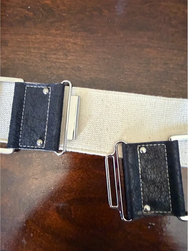 Wide Elastic Stretch Belt with Black Faux Leather and Silver Buckle - Image 4