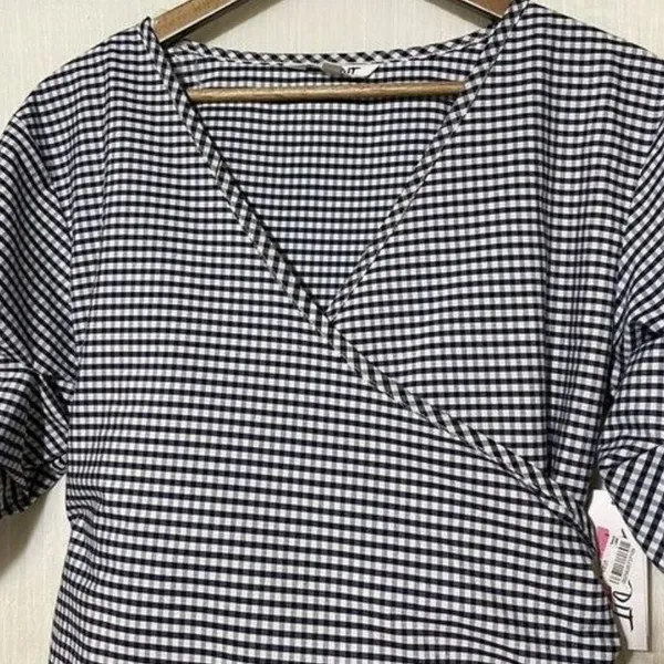 The Edit by Seventeen Juniors M Blue White Gingham Wrap Dress Puff Sleeve NWT - Image 5