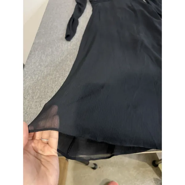 Abercrombie Women's Black Sheer Chiffon Pleated Long Sleeve Maxi Dress Size ST - Image 3