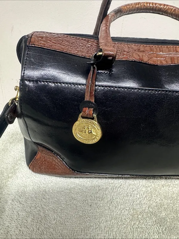 Brahmin Black and Brown Leather Crossbody Satchel-Crossbody - Image 2