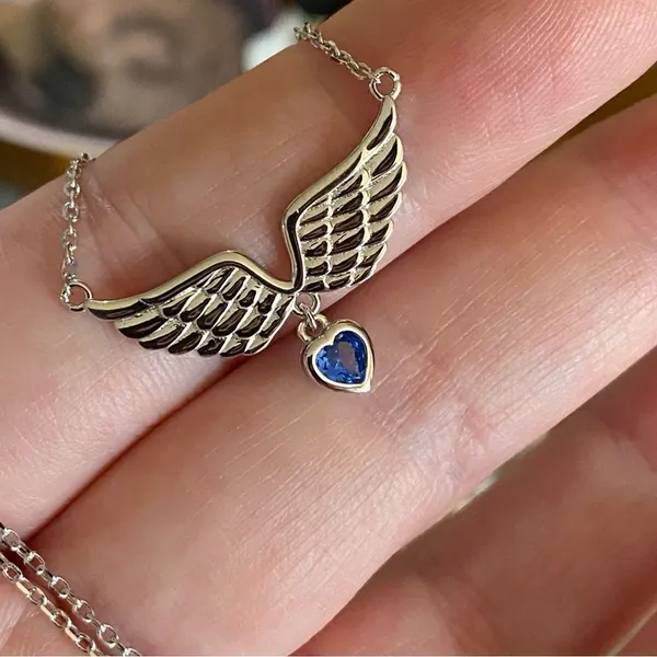 Angel Heart Wings Blue Cz Sterling Silver Necklace - Image 4