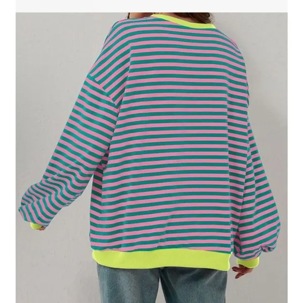 NEW Striped Crewneck Oversized Sweatshirt Pullover Sweater M - Image 2