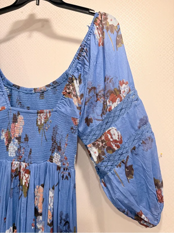 Free People Morning Glory Floral Smocked Maxi Dress XS Boho Long Sleeve - Image 9