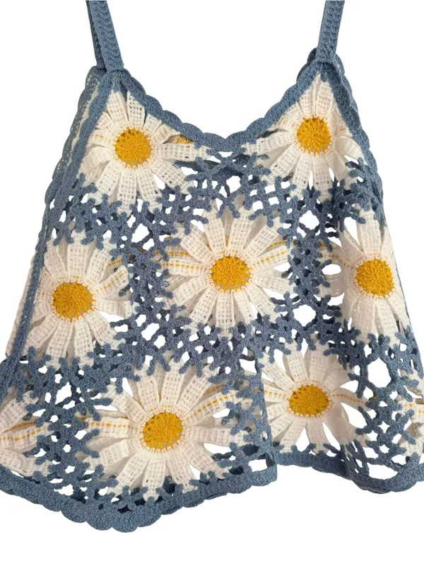 NWT Rebellion Daisy Crochet Tank Top Blue White Floral Boho Festival Y2K Size S - Image 6