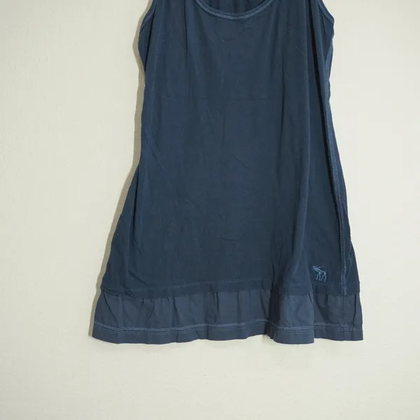 Vintage Abercrombie & Fitch Women's Long Tank Top Navy Blue Ruffle Hem Racerback - Image 2