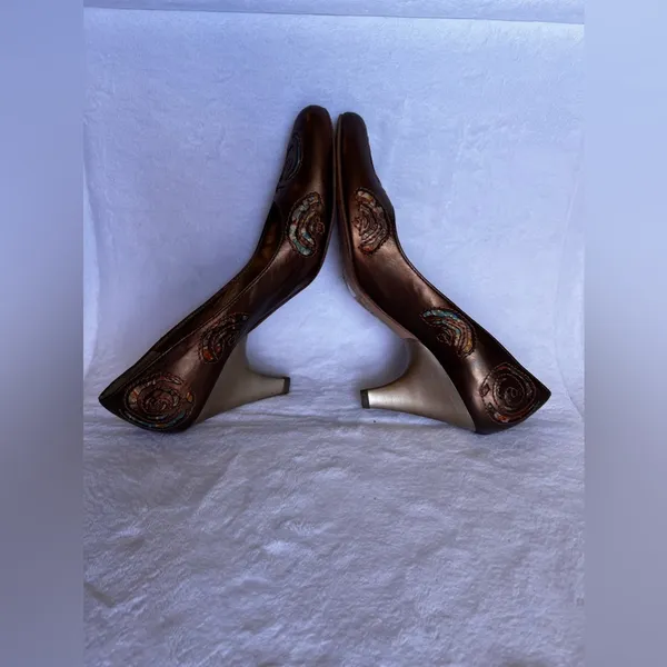 Luciano Barachini Gold Designer Pointy Toe Heel Size 8.5 - Image 13