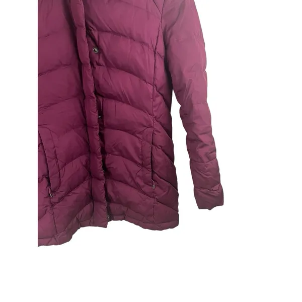 Lands' End Women's Jacket Puffer Coat XS Down Maroon Magenta Removable Hood Midi - Image 3