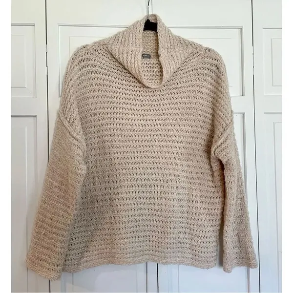 Aerie beige open knit wool blend cowl neck sweater size xs - Image 4