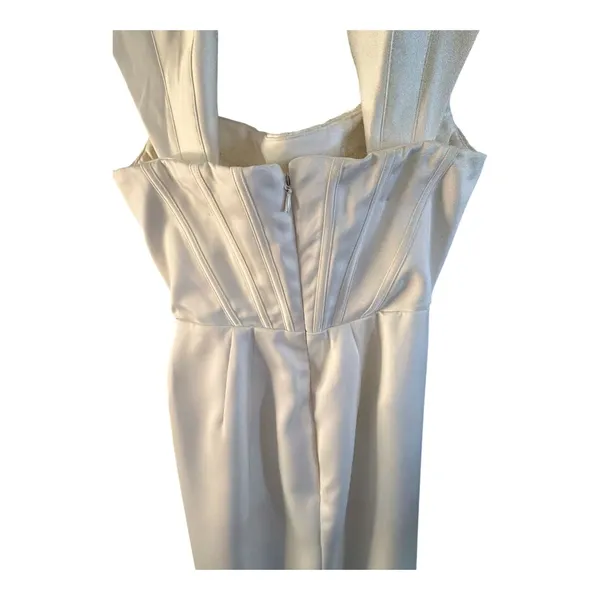 House of CB Lulu Ivory Asymmetric Drape Midi Corset Dress size medium - Image 4