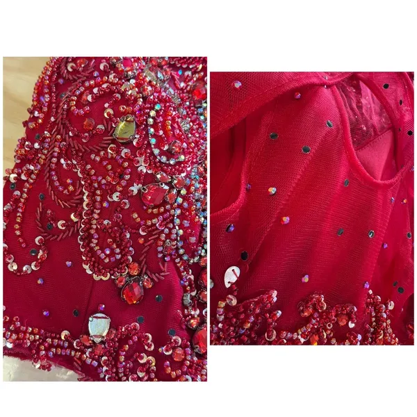 Alyce Paris Red Beaded 2-Piece Prom Dress Set Mermaid Gown Size 4 Formal Event - Image 9