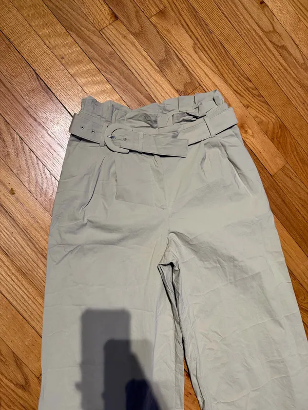 Express Paperbag wide-leg trousers high waist pleated belt Light Khaki Casual Pants Sz 6 beige - Image 2