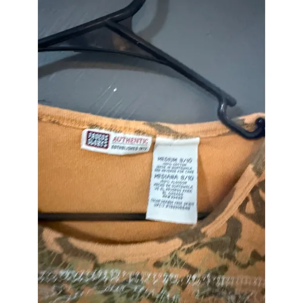 Faded Glory Vintage Orange Camo Graphic Tee Free Spirit‎ Crest Y2K Grunge M - Image 4