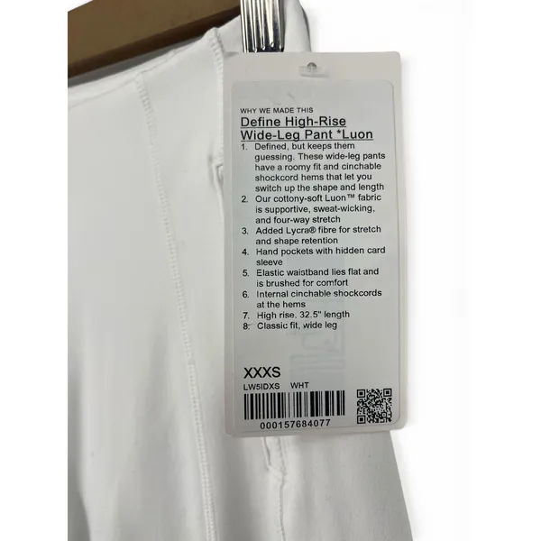 Lululemon Define High-Rise Wide-Leg‎ Pant Luon White XXXS NWT - Image 7