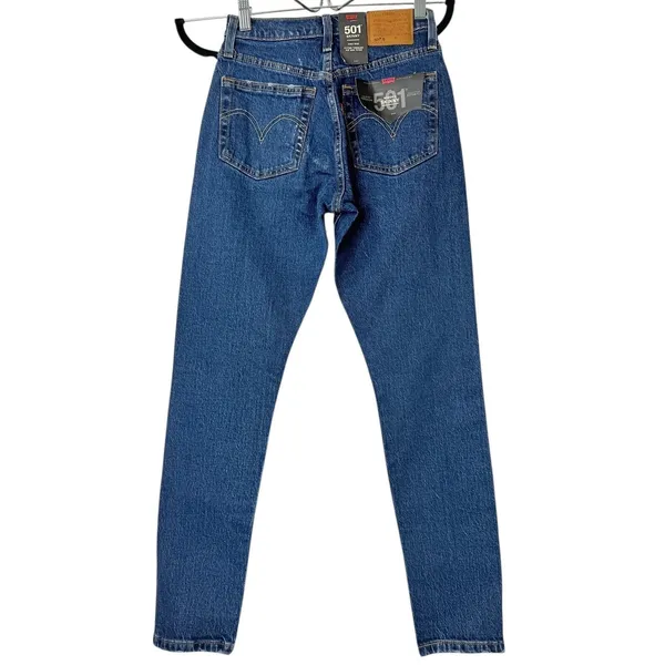 Levi's Women 501 Skinny Jeans 23x28 Blue High Rise Button‎ Fly Dark Wash Denim - Image 2