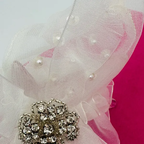Vintage Bridal Gloves Ruffle & Faux Pearls - Image 5