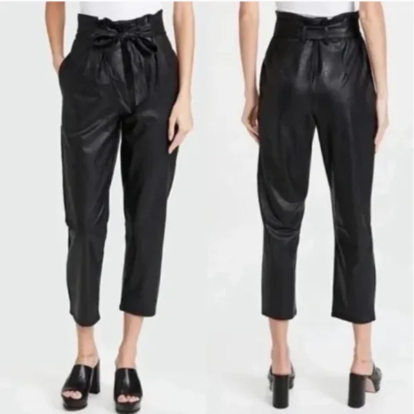 NWT Evereve‎ Commando Faux Leather Paperbag Pants Black Belted Edgy Size XS - Image 2