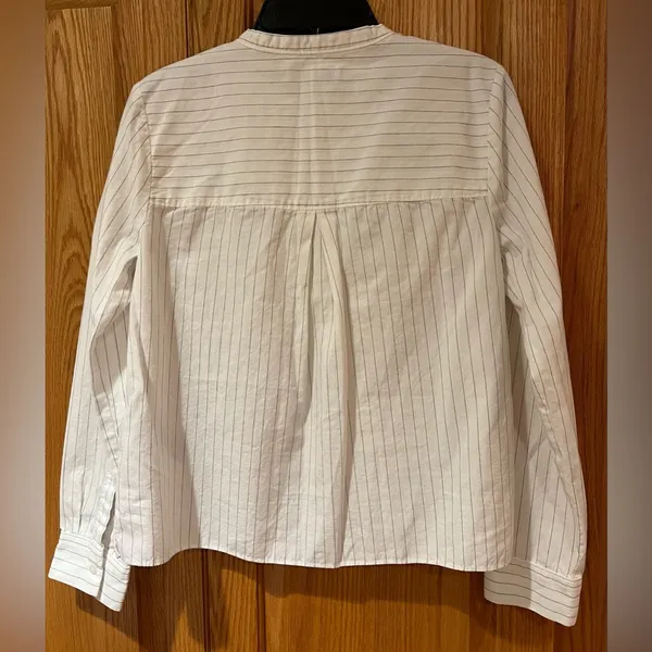 Madewell‎ White with Blue Striped Crew Neck Popover Cotton Top Shirt Size XXS - Image 7