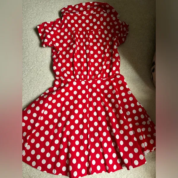 Red and White Polka Dot Dress Size M - Image 2