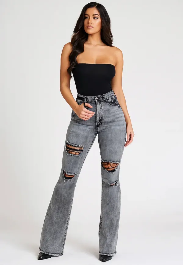 GJG Denim Storm Bell Bottom Jean in Charcoal Grey - Image 5