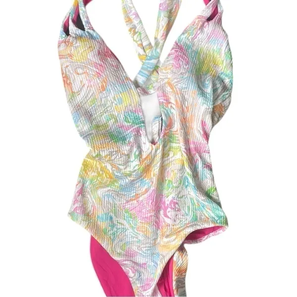 Becca‎ Hot Springs One Piece Medium Tie Dye Plunge Swimsuit - Image 6