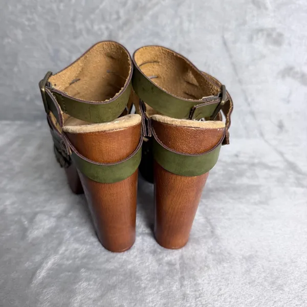 Cape Robbin Platform Sandals Boho Earthy Hippie Block Heel Wood Clog Sz 6 Green - Image 4