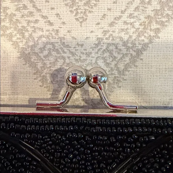 Apt. 9 Black Beaded Evening Bag Silver Chain Small Formal Clutch - Image 4