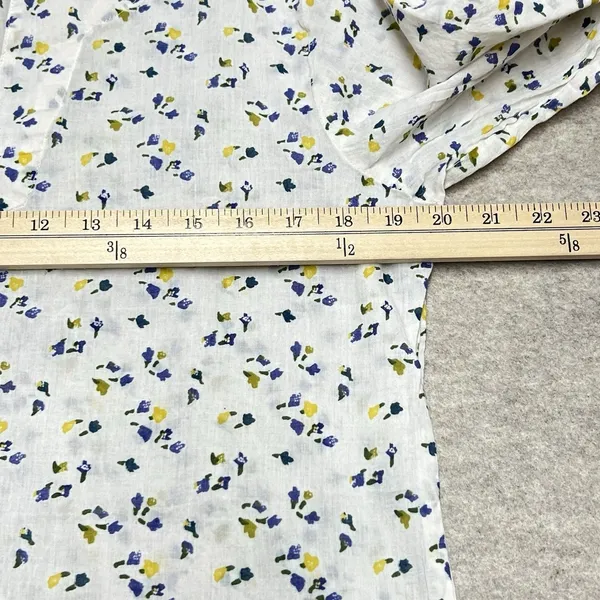 Mahogany Floral Cotton Tunic Top White Blue‎ Yellow Split Neck 3/4 Sleeve Small - Image 7