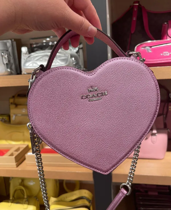 Coach Heart Crossbody Bag in Metalic Crossgrain Leather Lilac CP020 - Image 9