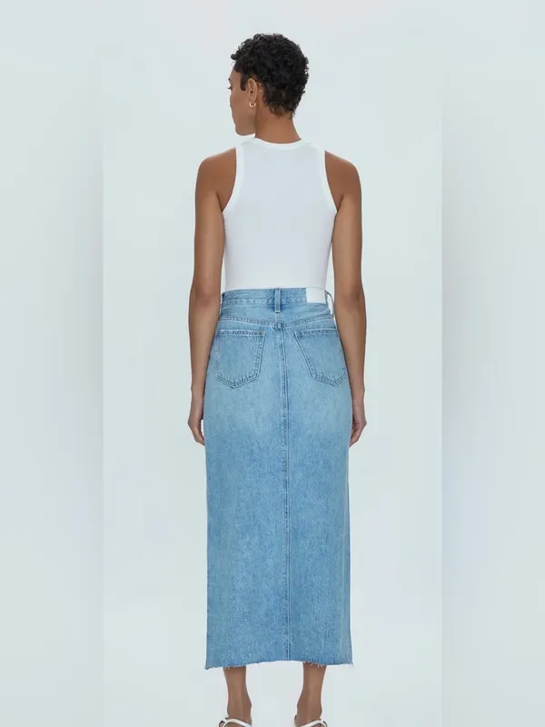 Pistola Alice Brooklyn High Rise Denim Midi Skirt 26 Raw Hem Slit 90s Western - Image 5