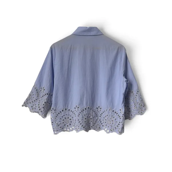 Chelsea & Theodore Light Blue Eyelet Embroidered Cotton Button Up Shirt M - Image 6