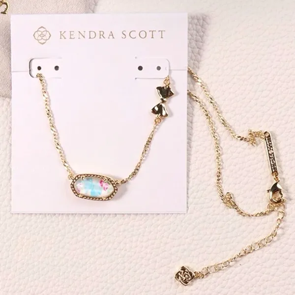 Kendra Scott x LoveShackFancy Gold Bow Elisa Necklace Pastel Blue Rosa Beux - Image 5